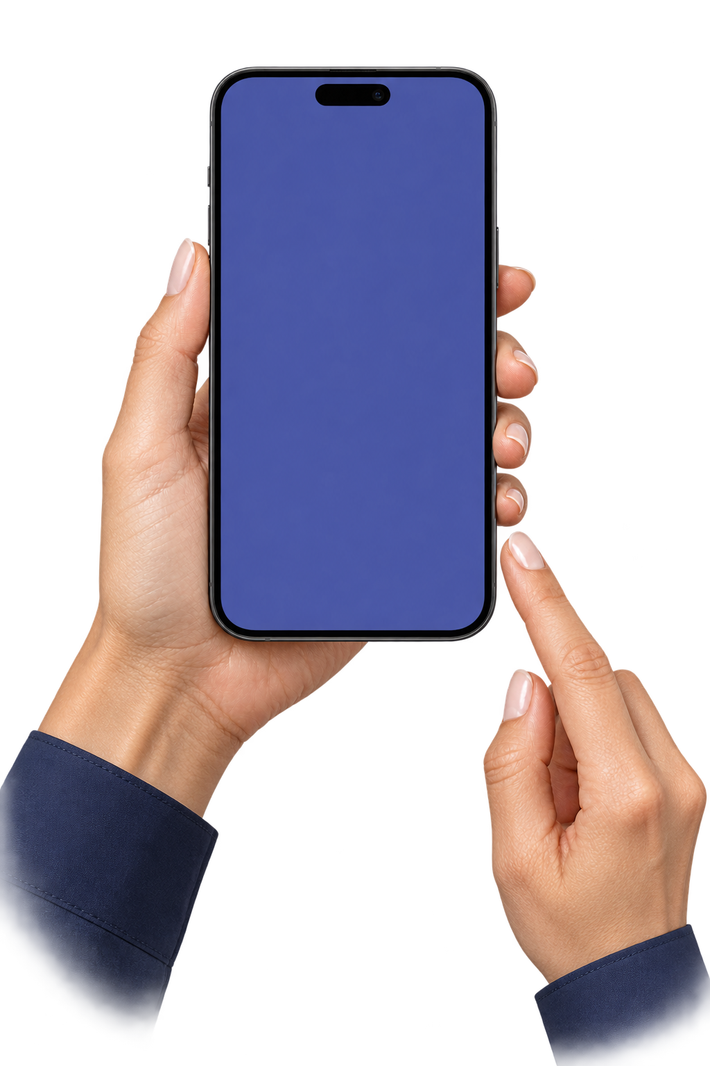 Modern smartphone held in fully visible hands